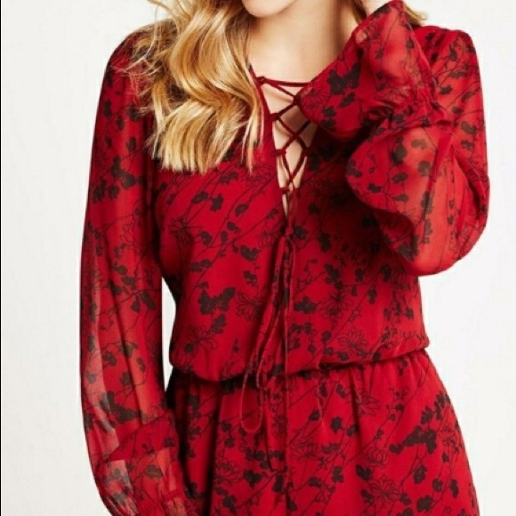 BCBGeneration Other - BCBGeneration Romper long sleeve cranberry black